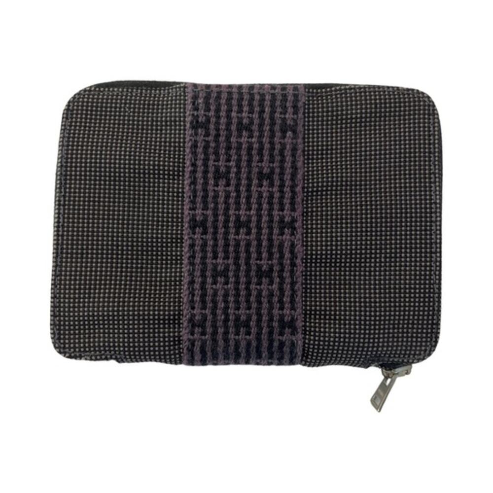 Hermès Herline Small Wallet Gray Black Zip Around Canvas Authentic